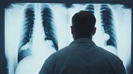 Doctor Examining Chest X-Rays on a Light Box