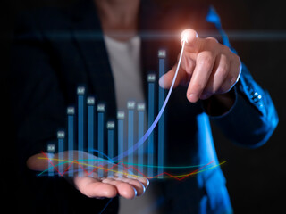 Businessperson analyzing growth trends using data visualization techniques in a professional...