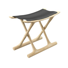 A distinct wooden folding stool featuring a black seat. Ideal for adding a functional yet stylish...
