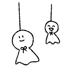 梅雨の手描きアイコン素材｜てるてる坊主のイラストセット	