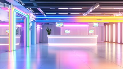 Futuristic Train Station with Vibrant Neon Lights