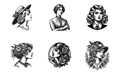 Naklejka premium Women beautiful vintage engrave illustration logo icon design