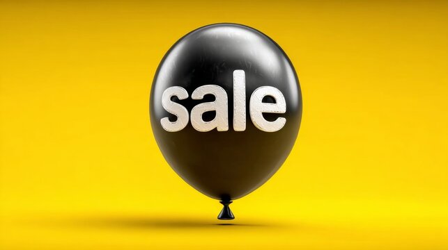 Black balloon with sale text on yellow background