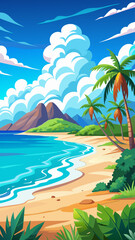 Obraz premium Serene Tropical Beach. Palm Trees. Ocean. and Sunny Skies