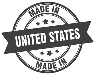 Made in United States round sign. Made in United States stamp.
