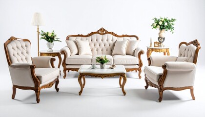Obraz premium Classic furniture in a separate set isolated on white background . sofa , armchair ,