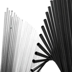 Abstract black and white metal pipe sculpture