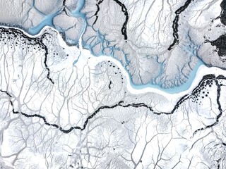 Abstract aerial view of a cracked earth landscape