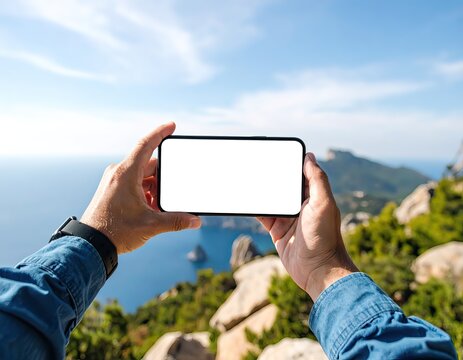 Phone Screen Mockup Held Against a Mountain View