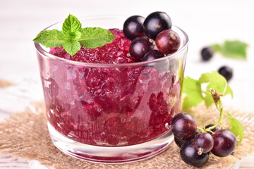 Berry jelly in a glass. Close-up.
