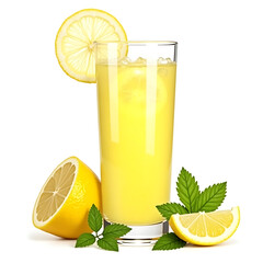 Refreshing Glass of Lemon Juice with Slices and Mint Leaves