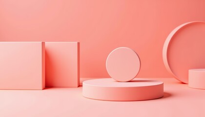 Pink background with white and pink boxes, a minimalist abstract composition with geometric shapes pastel palette