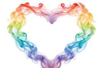 Rainbow smoke heart shape isolated on transparent background