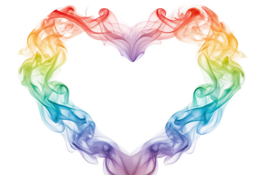 Rainbow smoke heart shape isolated on transparent background