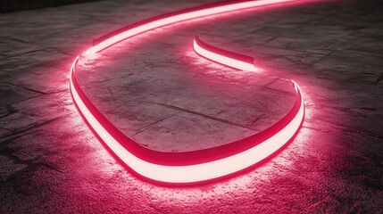 Neon pink curved line on a dark stone floor