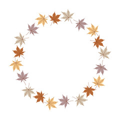 Autumn Maple Leaf Wreath in Warm Fall Colors Hand Drawn Circle Frame for Seasonal Cards and Invitations
