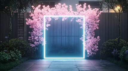 Neon frame in garden