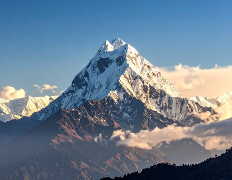 Panoramic view of mount Dhaulagiri isolated on the white sky background, Nepal himala