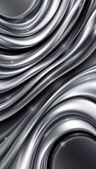 Smooth Curved Metallic Waves Reflecting Light in Monochrome Grey Tones for Abstract Background Designs