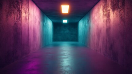 Fototapeta premium Neon tunnel, vibrant colors, concrete (1)
