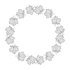 Maple Leaf Wreath Outline Hand Drawn Autumn Circle Frame for Invitations and Cards