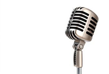 Fototapeta premium Classic vintage metal microphone, isolated on pure white background, retro, isolated