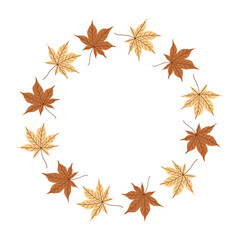 Autumn Maple Leaf Wreath Warm Fall Color Circle Frame for Invitations, Cards and Seasonal Design