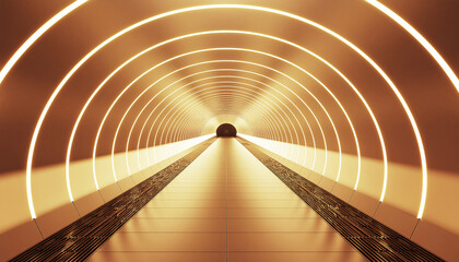 Obraz premium Long hallway front view with bright light.