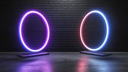 Neon oval frames on a dark background