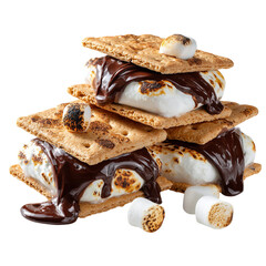 Melty marshmallow tower with graham cracker layers and chocolate filling captured in a cozy campfire treat portrait png