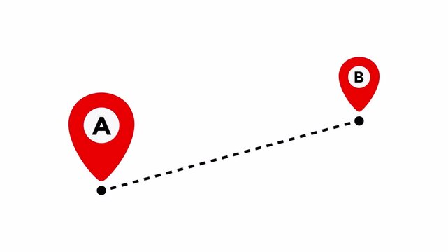 Two location point A to B with lines connection on white background. 4K Video