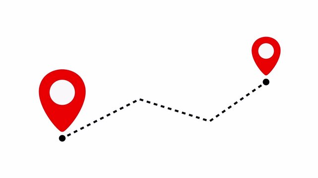 Two Location Pins Connection with Lines on White background. 4K Video