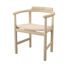 A stylish wooden chair with a pink cushion and a curved backrest. Perfect for adding a touch of elegance to any interior. Blends modern design with traditional charm.