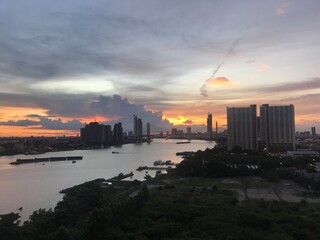 sunset over the Bangkok city, Thailand