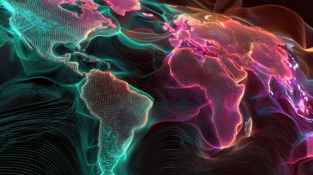 A world map with glowing connections between different countries, symbolizing global connectivity and the flow of information across continents