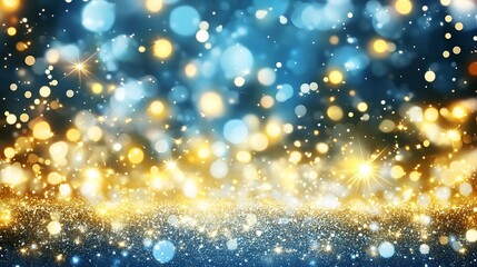 Festive bokeh lights, gold and blue