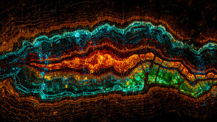 Glowing geological layers revealing earth's hidden beauty