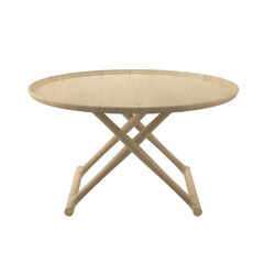 Stylish round wooden table featuring unique cross legs. Perfect for dining or living areas, adding a touch of modern elegance and functionality.