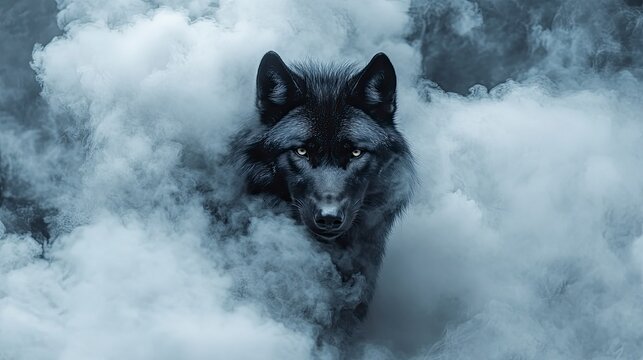 Dark wolf shrouded in a mystical smoke