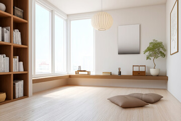 Serene minimalist Korean study space with natural materials