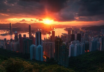 Fototapeta premium Hong Kong cityscape at sunset