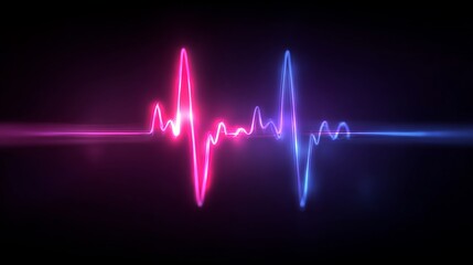 Neon pink and blue heartbeat pulse on black background with glowing light effects