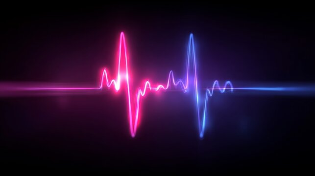 Neon pink and blue heartbeat pulse on black background with glowing light effects