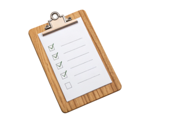 Wooden clipboard checklist to do list isolated on transparent background