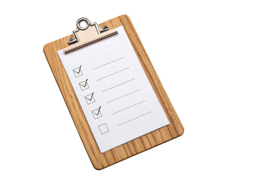 Wooden clipboard checklist to do list isolated on transparent background