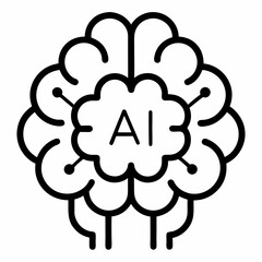 AI brain outline icon on white background
