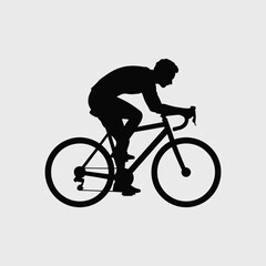 Obraz premium Black Silhouette of a Person Cycling a Road Bicycle on a Light Gray Background cyclist bike