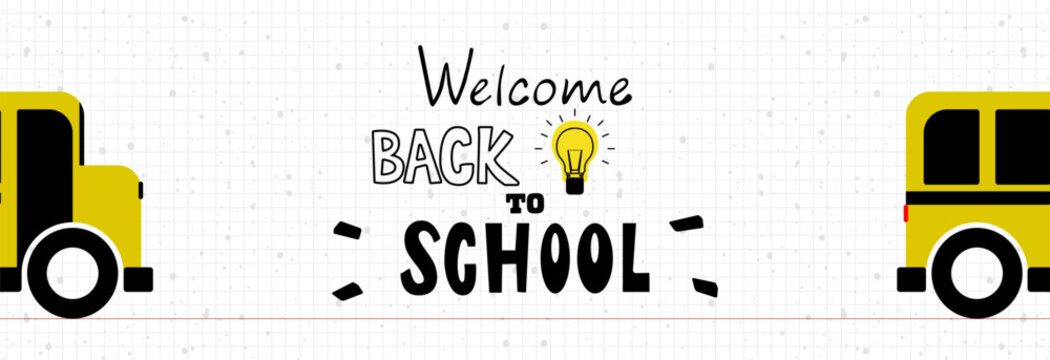 School bus and invitation welcome back to school.