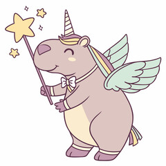 Whimsical Capybara feeling Amused in a Unicorn Dreams setting with wearing headphones – colored in Unicorn Dreams