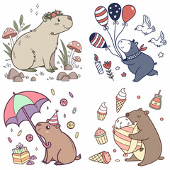 High-Quality Capybaras Illustrations in Various Styles – SVG Bundle
